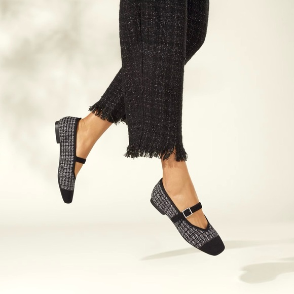 MARGOT Mary-Jane Square-Toe Mary-Jane in Black Tweed Flats - Picture 2 of 7